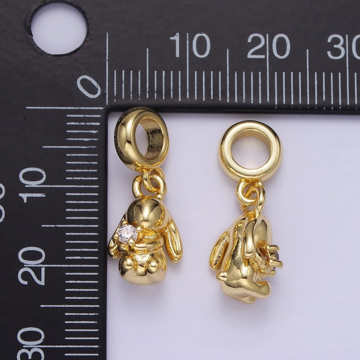 14K Gold Filled Chubby Puffed Rabbit Animal Clear CZ Rhondelle Bail Pendant | AG640 - DLUXCA