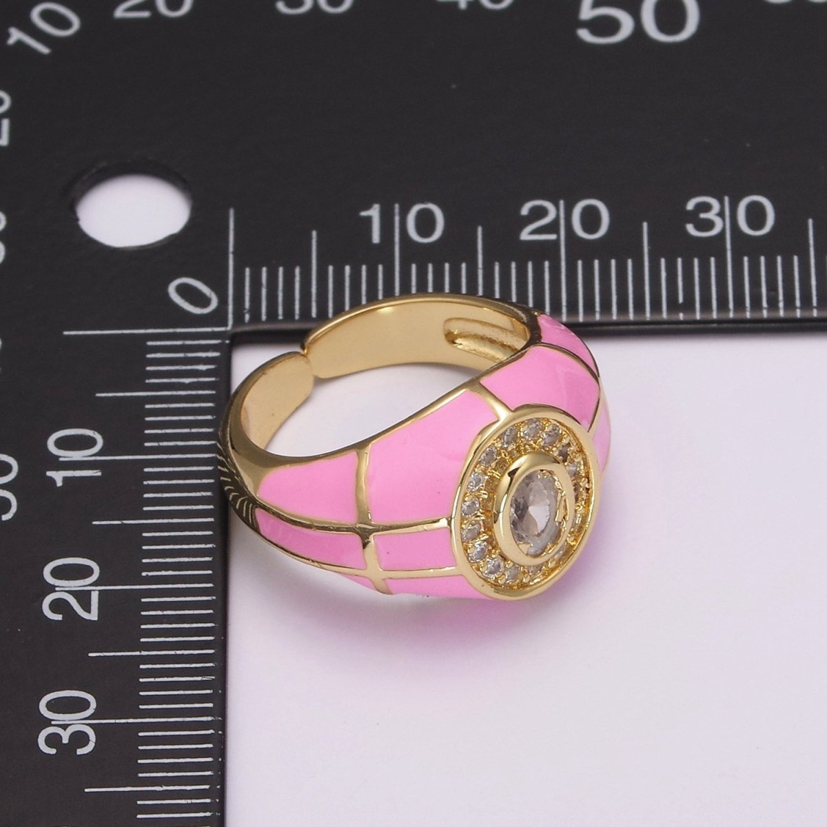 14K Gold Filled Chunky Colorful Ring • Dome Cocktail Ring • ENAMEL Pink Green Black White Ring U-137 ~ U-141 - DLUXCA