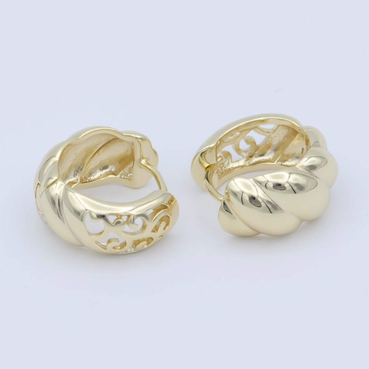 14k Gold Filled Chunky Croissant Hoop Earrings, Hypoallergenic Bold Style Women Jewelry P-270 - DLUXCA