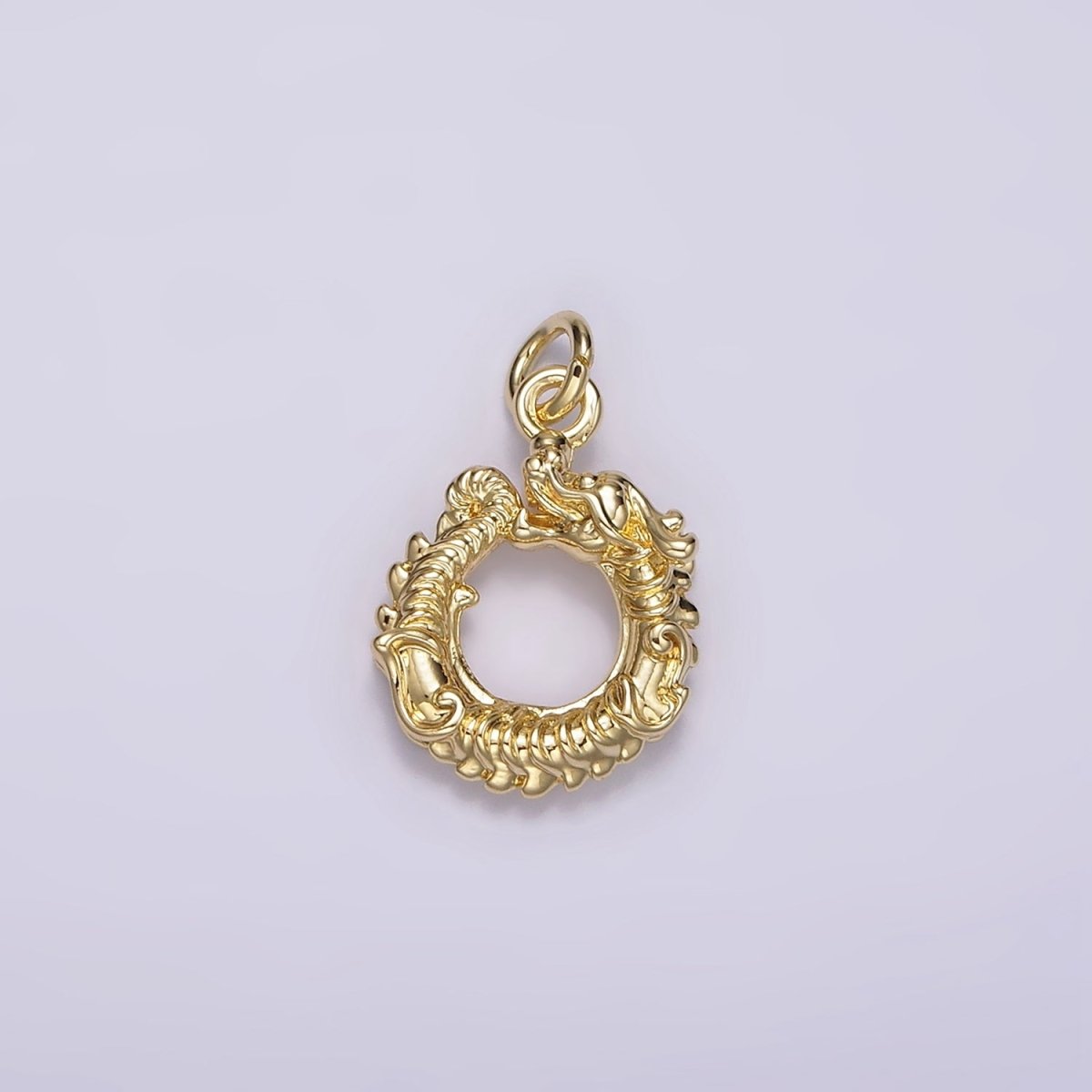 14K Gold Filled Circular Dragon Animal Textured Open Round Minimalist Charm | AG413 - DLUXCA