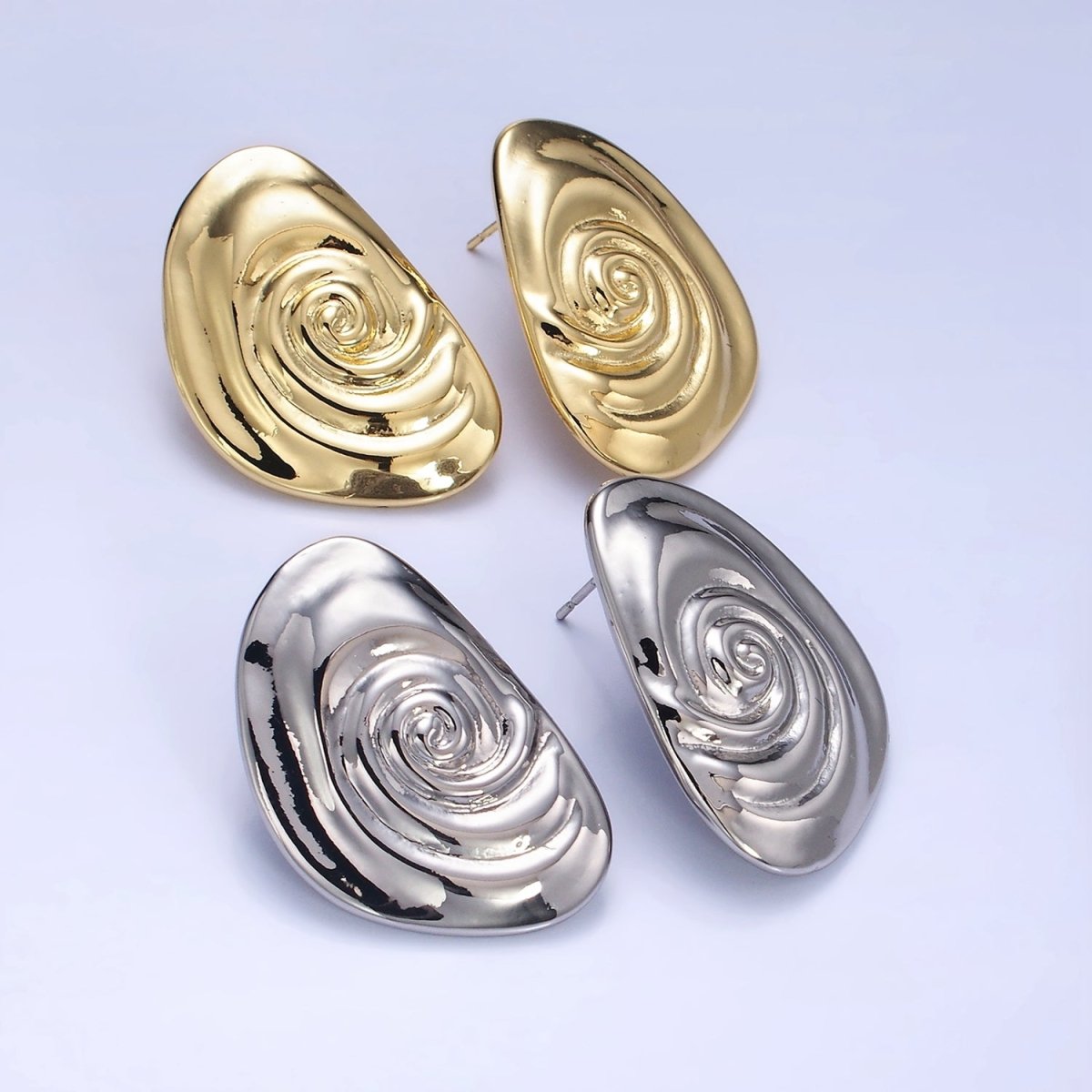 14K Gold Filled Circular Wave Abstract Stud Earrings in Gold & Silver | P454 P455 - DLUXCA