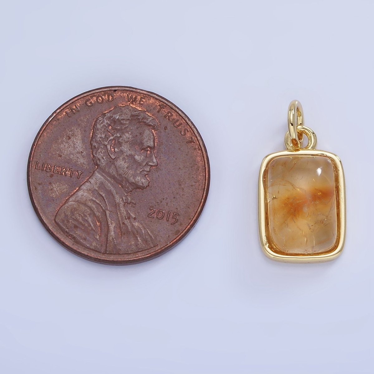 14K Gold Filled Citrine Gemstone Rectangle Bezel Charm | W583 - DLUXCA