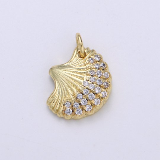14K Gold Filled Clam Shell Pendant, Scallop Shell, Cockle Shell, Seashell Charms, Gold Shel,E-107l Pendant, Beach Inspired Charm Supply,E-107 - DLUXCA