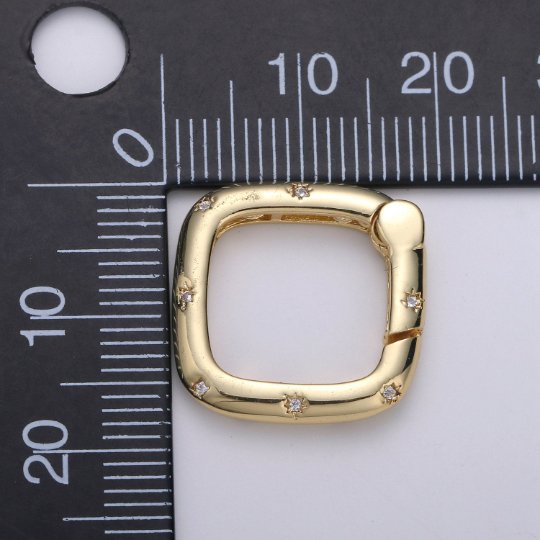 14k Gold FIlled Clasp CZ Micro Pave Square Shape Clasp with Open Spring, Square Spring Snap Clasp, 18x18mm K-840 - DLUXCA