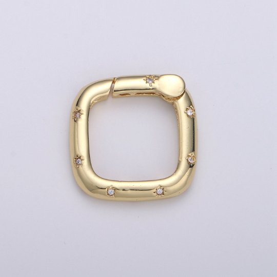 14k Gold FIlled Clasp CZ Micro Pave Square Shape Clasp with Open Spring, Square Spring Snap Clasp, 18x18mm K-840 - DLUXCA