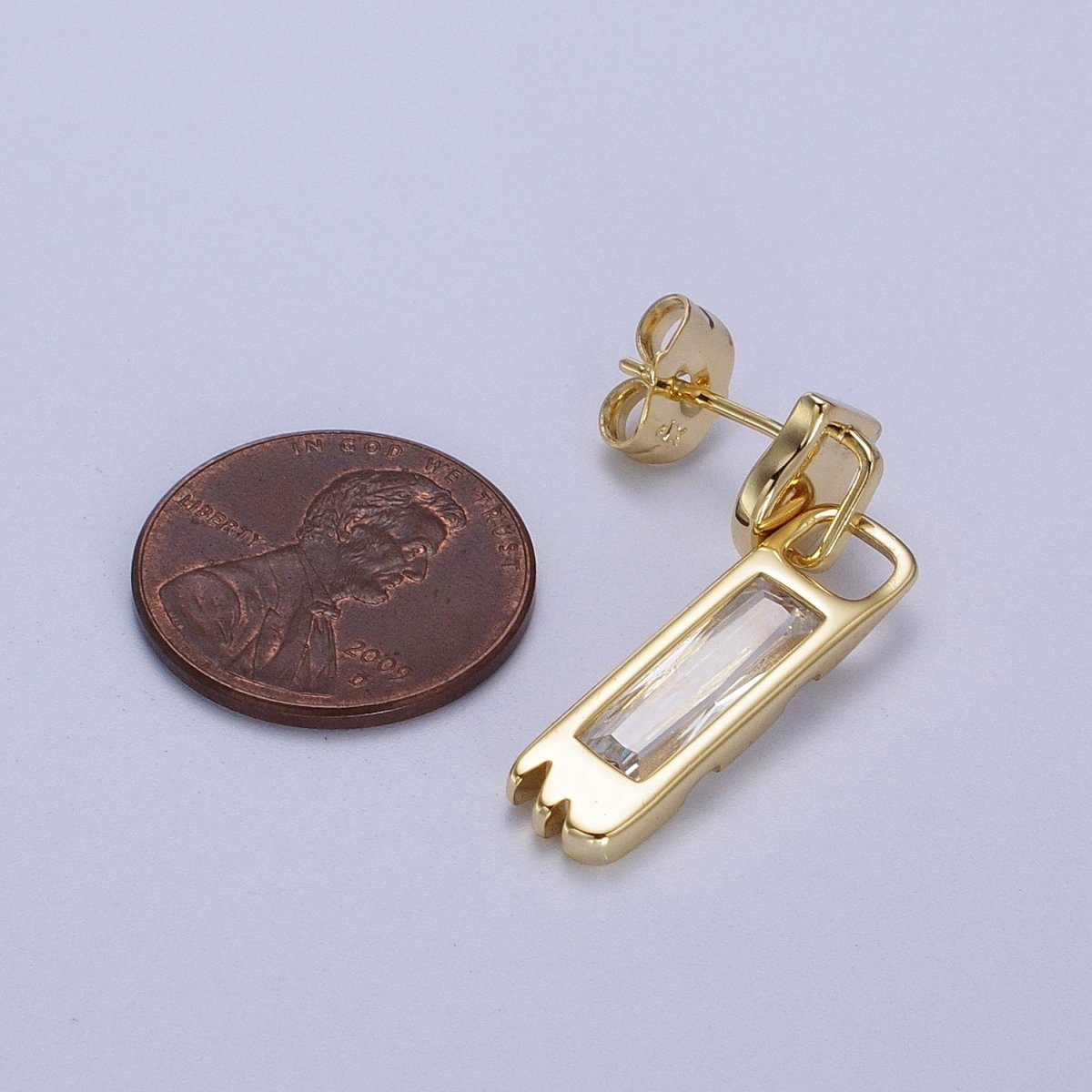 14K Gold Filled Clear Baguette Bar Drop Dangle Stud Earrings | Y-285 - DLUXCA