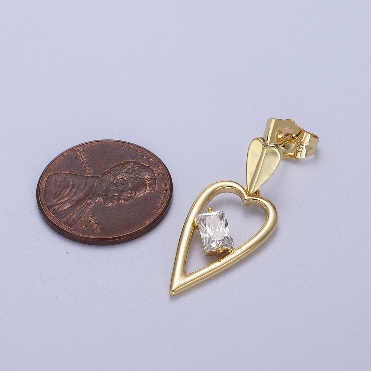 14K Gold Filled Clear Baguette CZ Heart Drop Dangle Stud Earrings | V-006 - DLUXCA