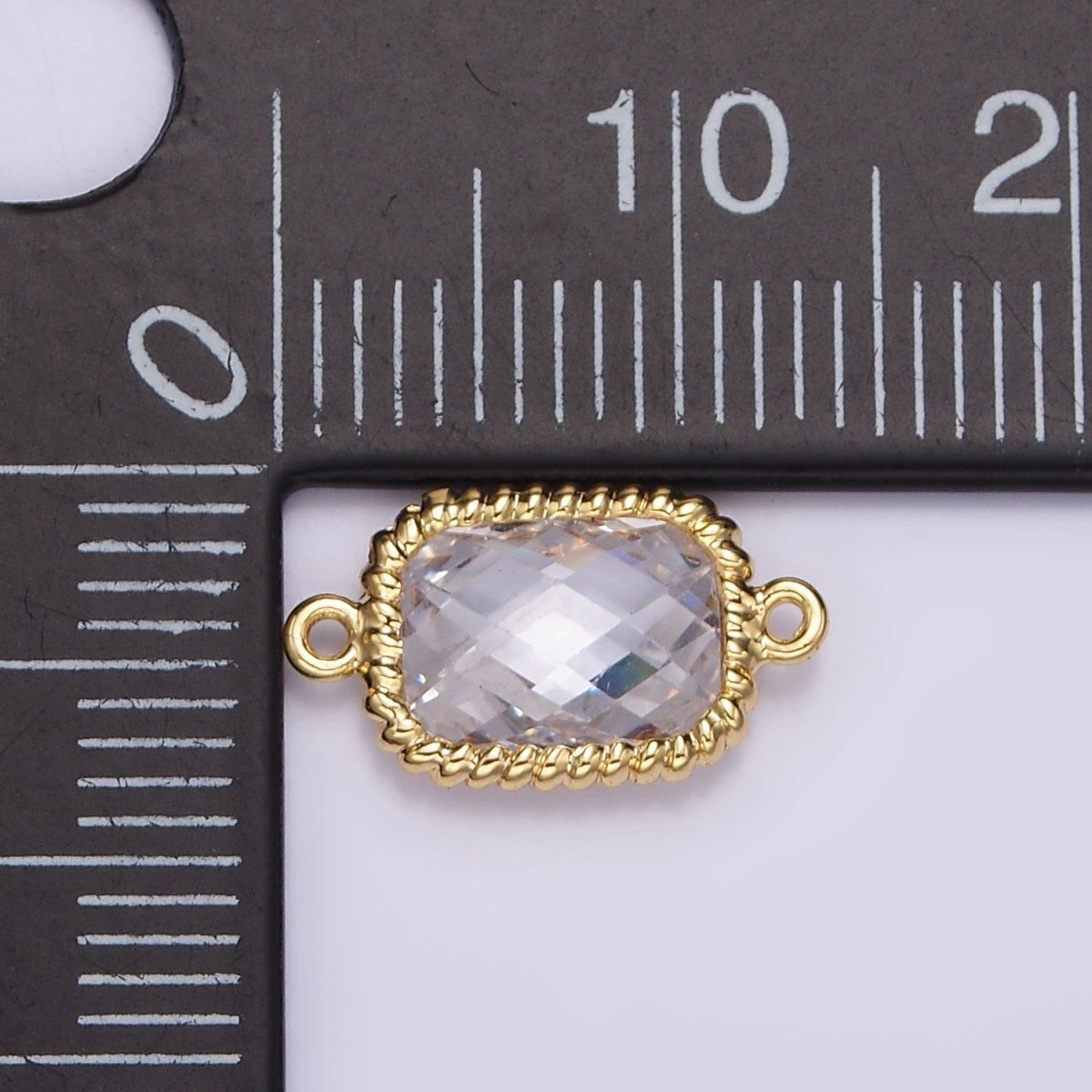 14K Gold Filled Clear Baguette CZ Multifaceted Braided Bezel Connector | G792 - DLUXCA