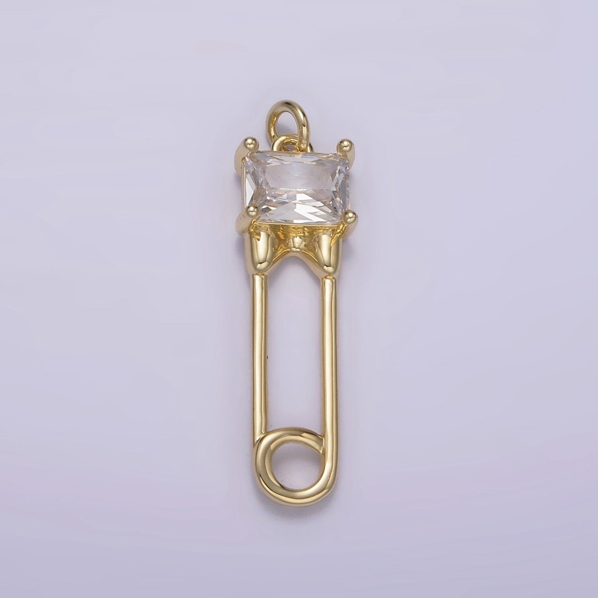 14K Gold Filled Clear Baguette CZ Safety Baby Pin Charm | AG220 - DLUXCA