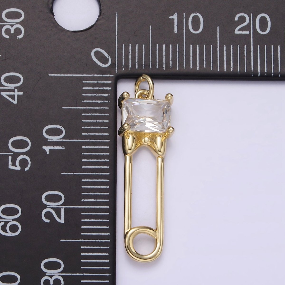 14K Gold Filled Clear Baguette CZ Safety Baby Pin Charm | AG220 - DLUXCA