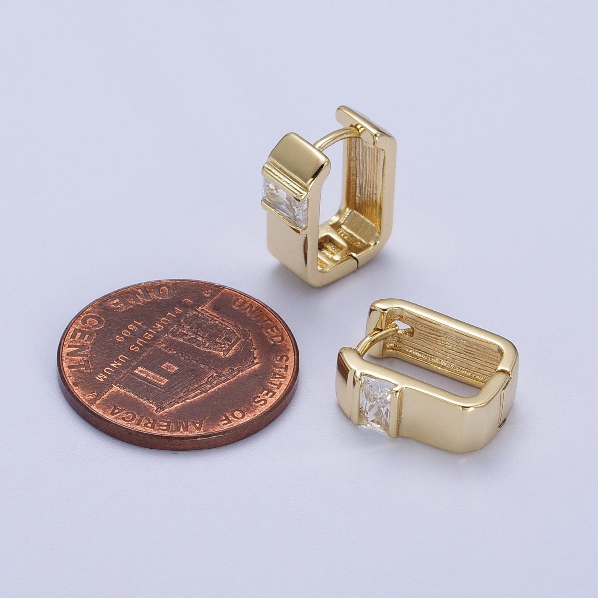 14K Gold Filled Clear Baguette CZ Wide U-Shaped Hoop Earrings | AB234 - DLUXCA