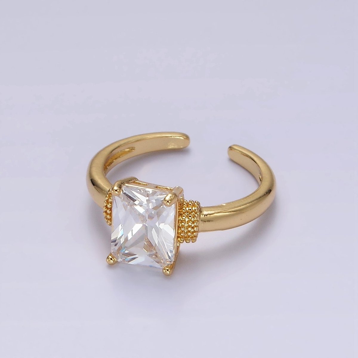 14K Gold Filled Clear Baguette Dotted Band Solitaire Ring | O1073 - DLUXCA