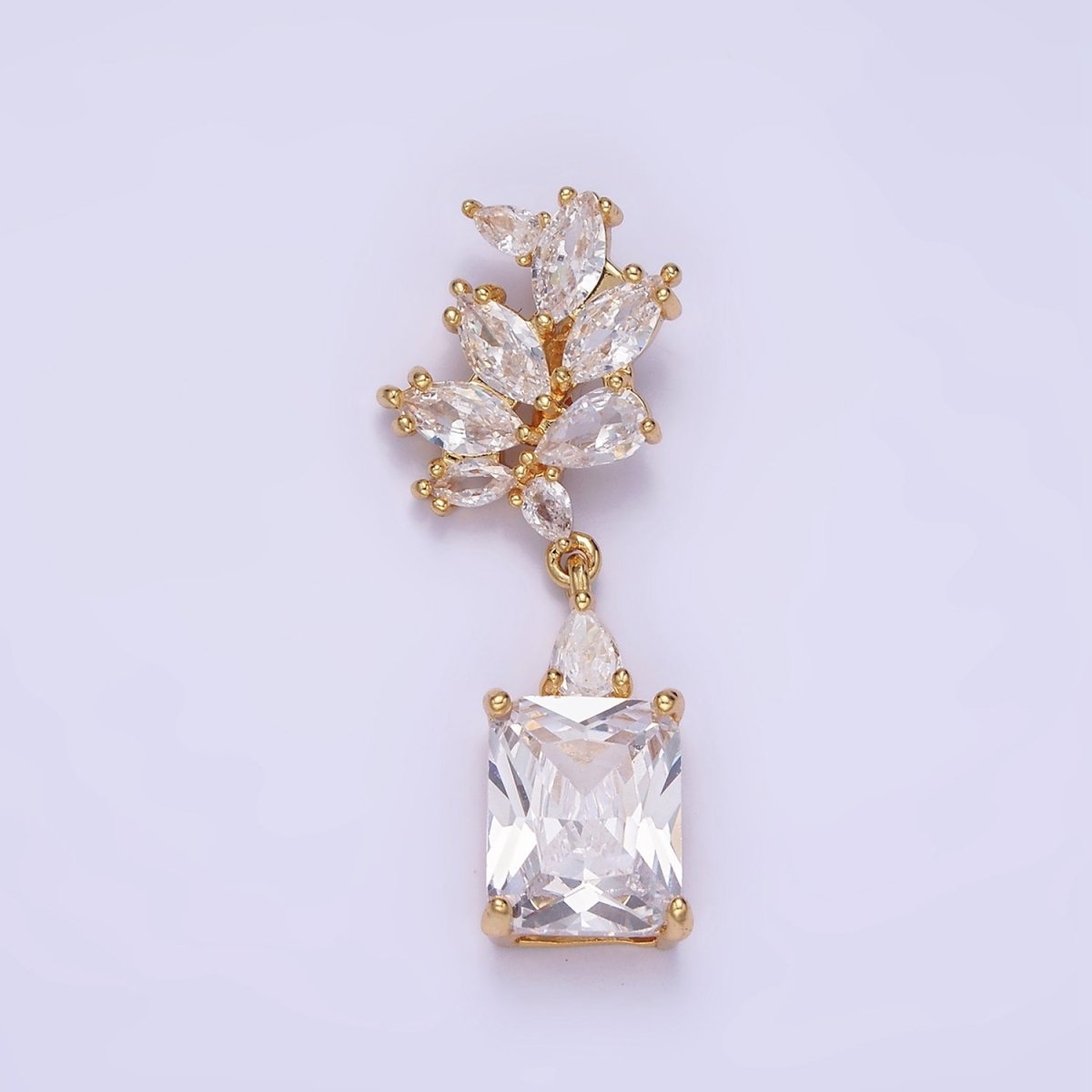 14K Gold Filled Clear Baguette Drop Marquise Bail Pendant in Gold & Silver | AA1157 - DLUXCA