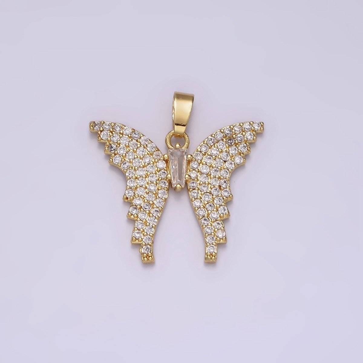 14K Gold Filled Clear Baguette Micro Paved CZ Animal Butterfly Wings Pendant | N1820 - DLUXCA