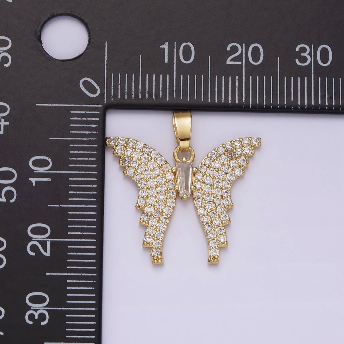 14K Gold Filled Clear Baguette Micro Paved CZ Animal Butterfly Wings Pendant | N1820 - DLUXCA