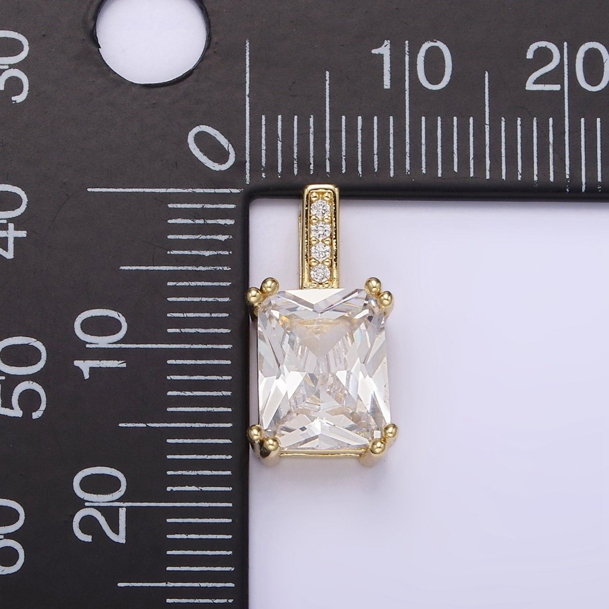 14K Gold Filled Clear Baguette Micro Paved CZ Bail Pendant | N1805 - DLUXCA