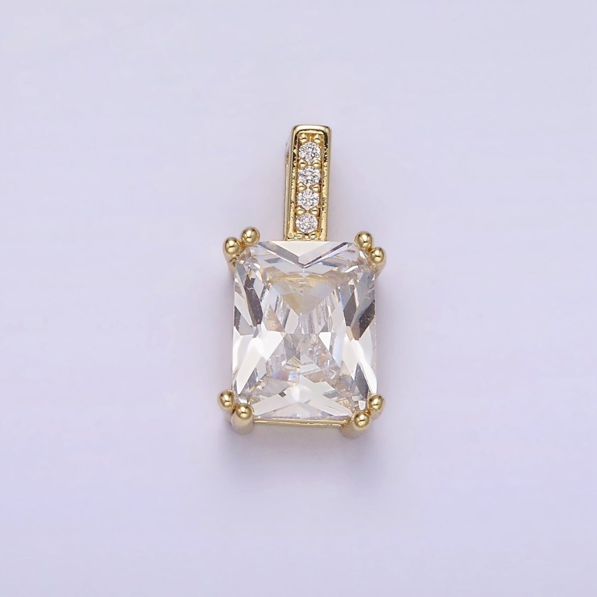 14K Gold Filled Clear Baguette Micro Paved CZ Bail Pendant | N1805 - DLUXCA