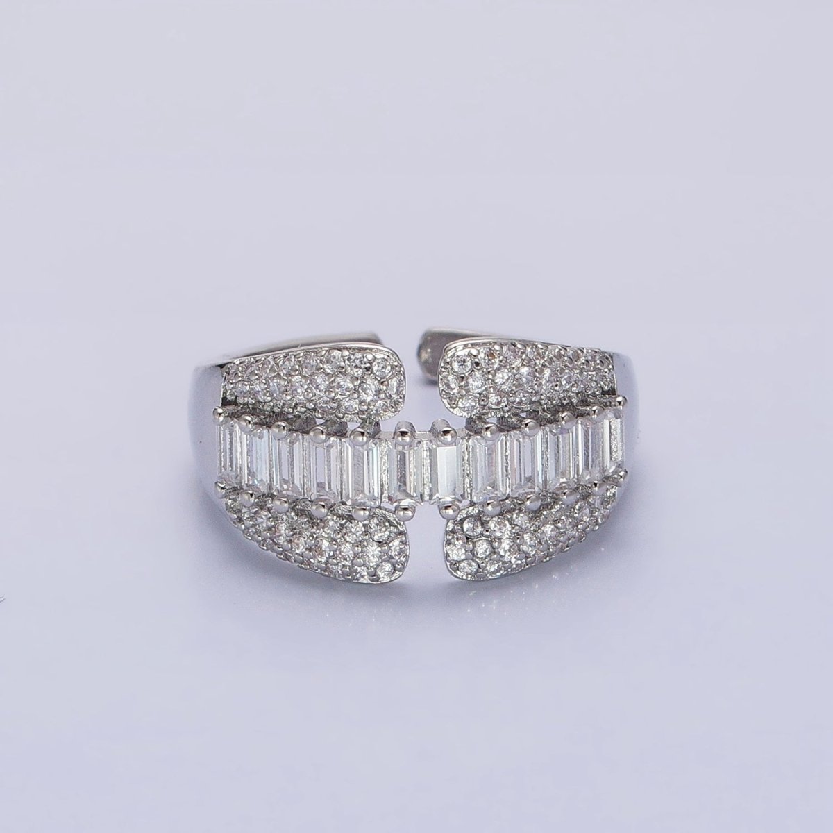 14K Gold Filled Clear Baguette Micro Paved CZ Claw Ring in Gold & Silver | O-1557 O-1558 - DLUXCA