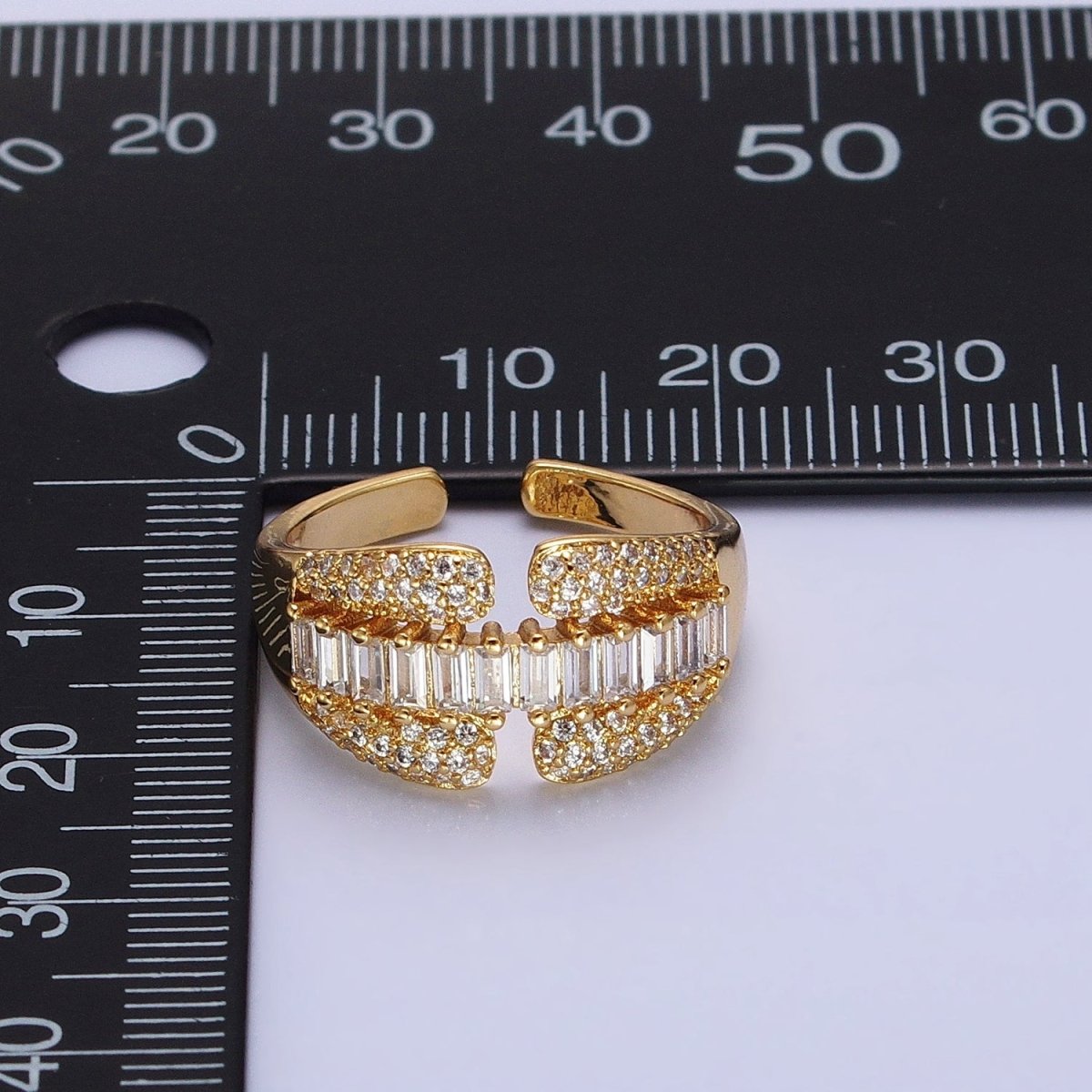 14K Gold Filled Clear Baguette Micro Paved CZ Claw Ring in Gold & Silver | O-1557 O-1558 - DLUXCA