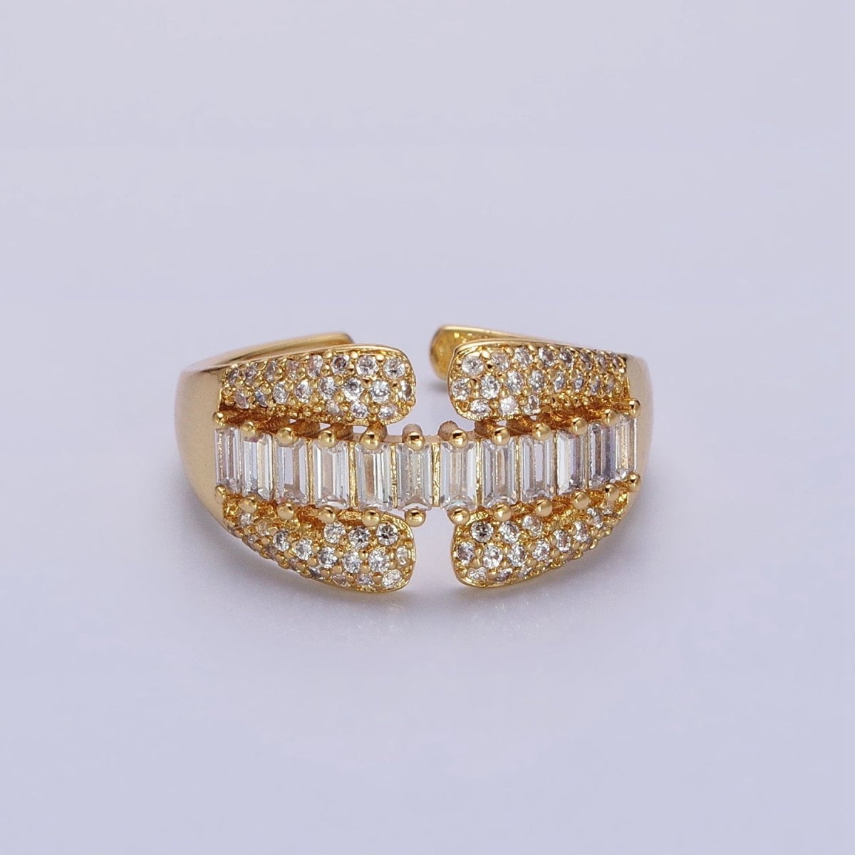 14K Gold Filled Clear Baguette Micro Paved CZ Claw Ring in Gold & Silver | O-1557 O-1558 - DLUXCA