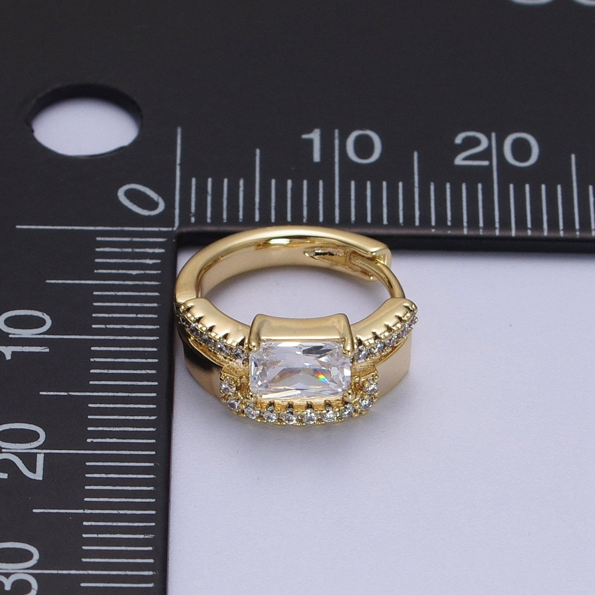 14K Gold Filled Clear Baguette Micro Paved Double Band Huggie Earrings | V-026 - DLUXCA