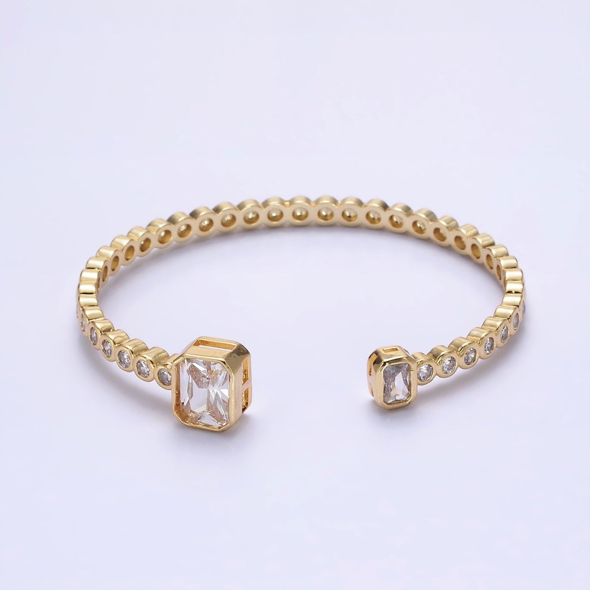 14K Gold Filled Clear Baguette Round CZ Lined Cuff Bracelet in Silver & Gold | WA-2093 WA-2094 Clearance Pricing - DLUXCA