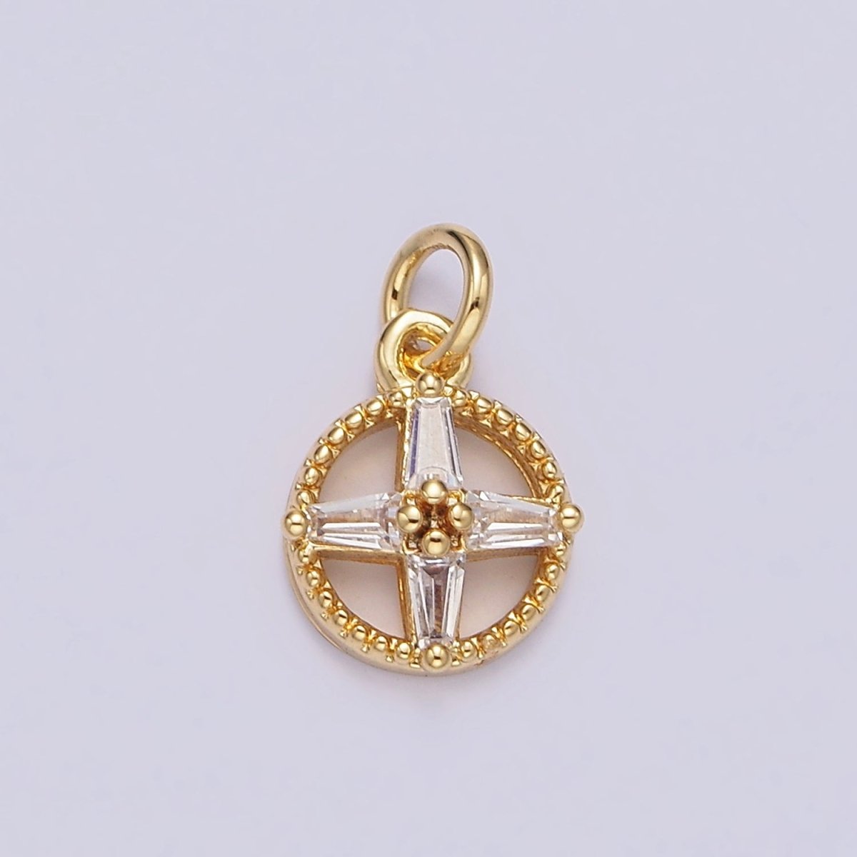 14K Gold Filled Clear Baguette Star Open Beaded Round Mini Add-On Charm in Gold & Silver | N1096 N1139 - DLUXCA