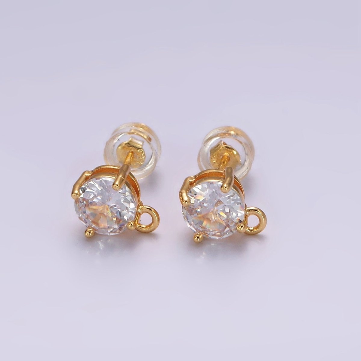 14K Gold Filled Clear, Black, Pink, Green CZ Open Loop Stud Earrings Finding Supply in Gold & Silver | Z626 - Z633 - DLUXCA