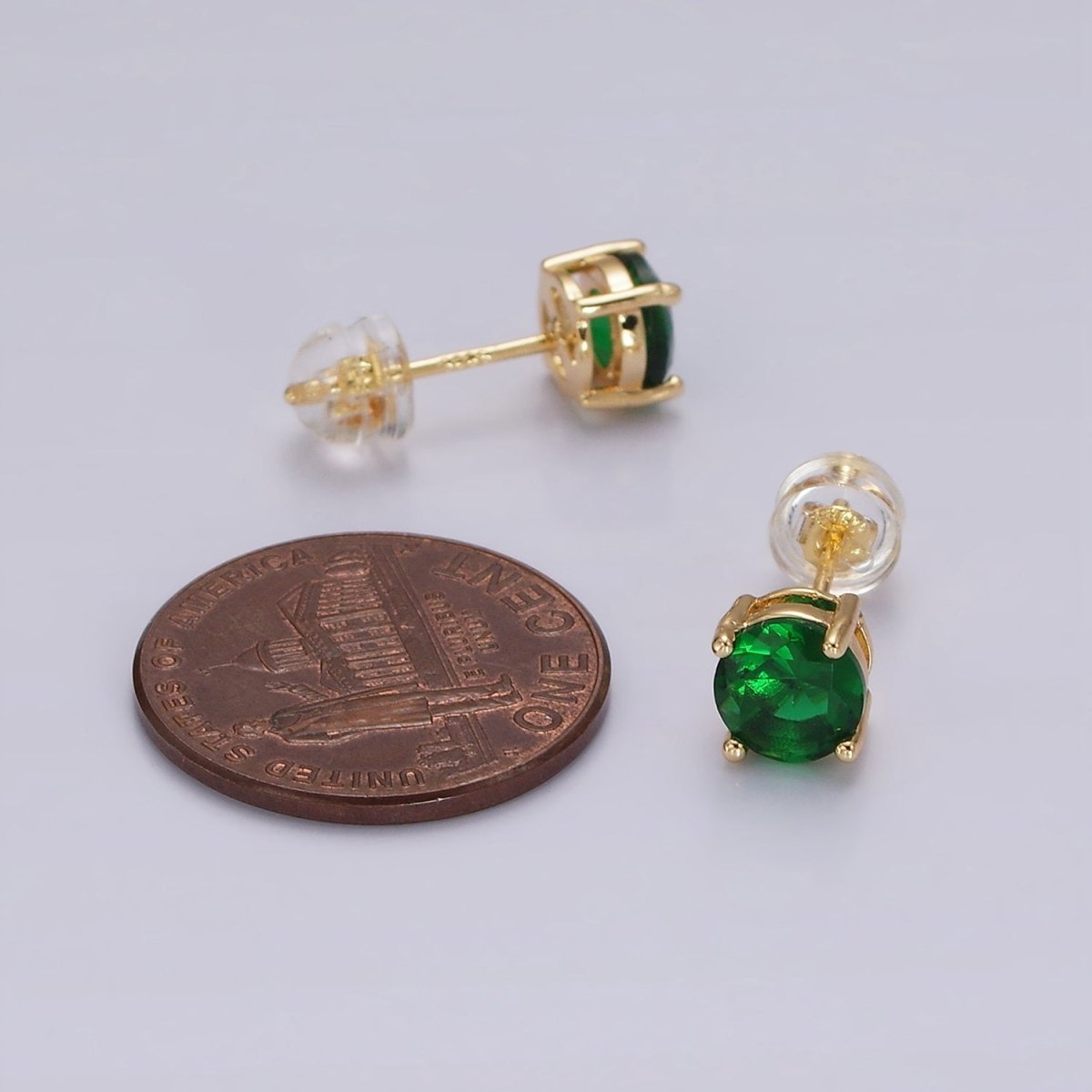 14K Gold Filled Clear, Black, Pink, Green CZ Stud Earrings in Gold & Silver | V300 - V307 - DLUXCA