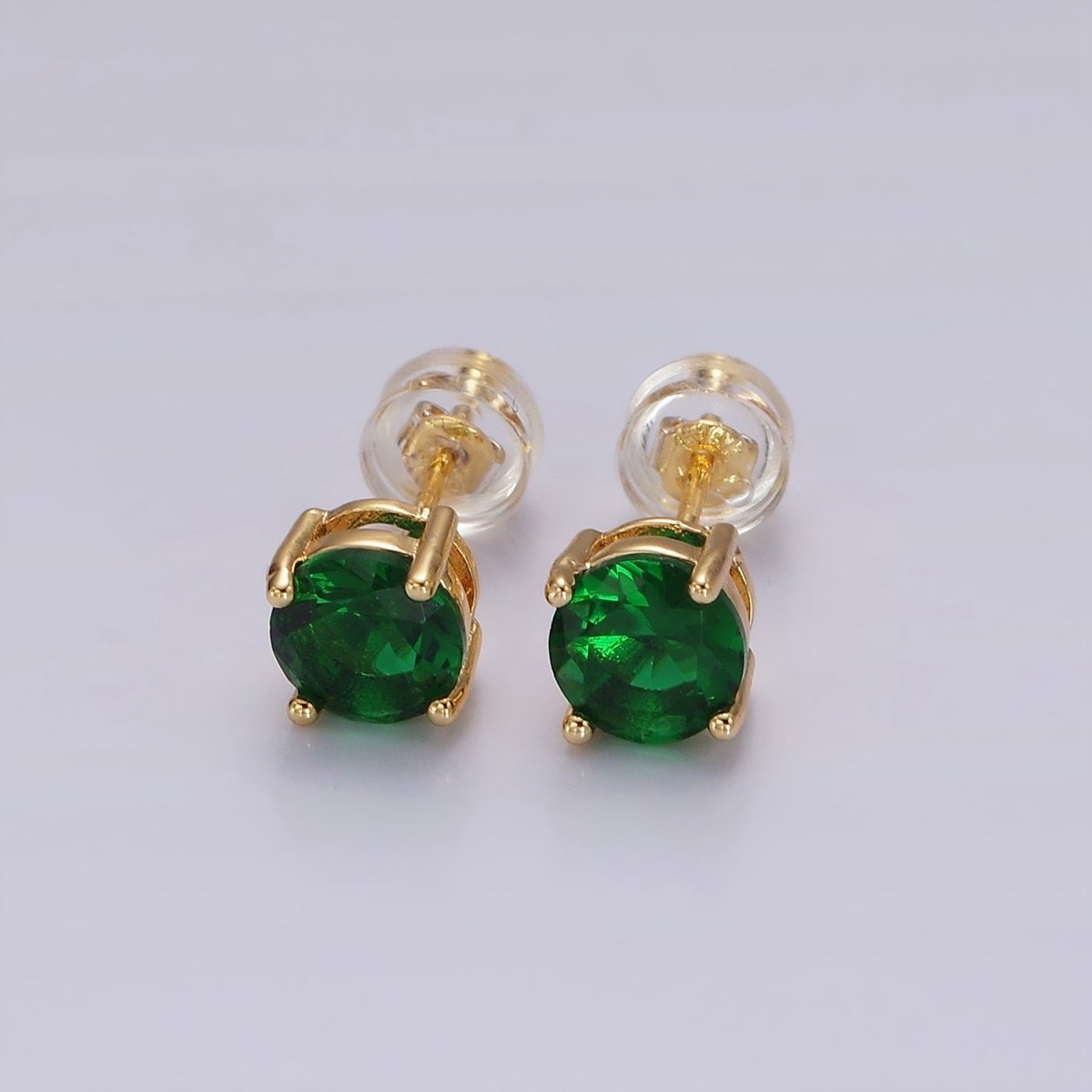 14K Gold Filled Clear, Black, Pink, Green CZ Stud Earrings in Gold & Silver | V300 - V307 - DLUXCA