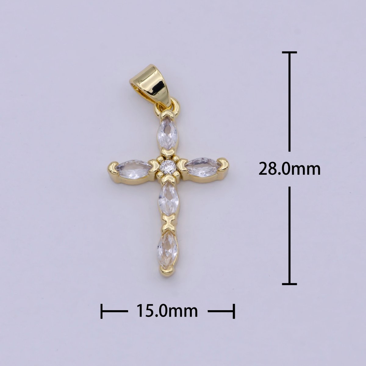 14K Gold Filled Clear Crystal Cubic Zirconia Cross Pendant Charm for Necklace N-586 - DLUXCA