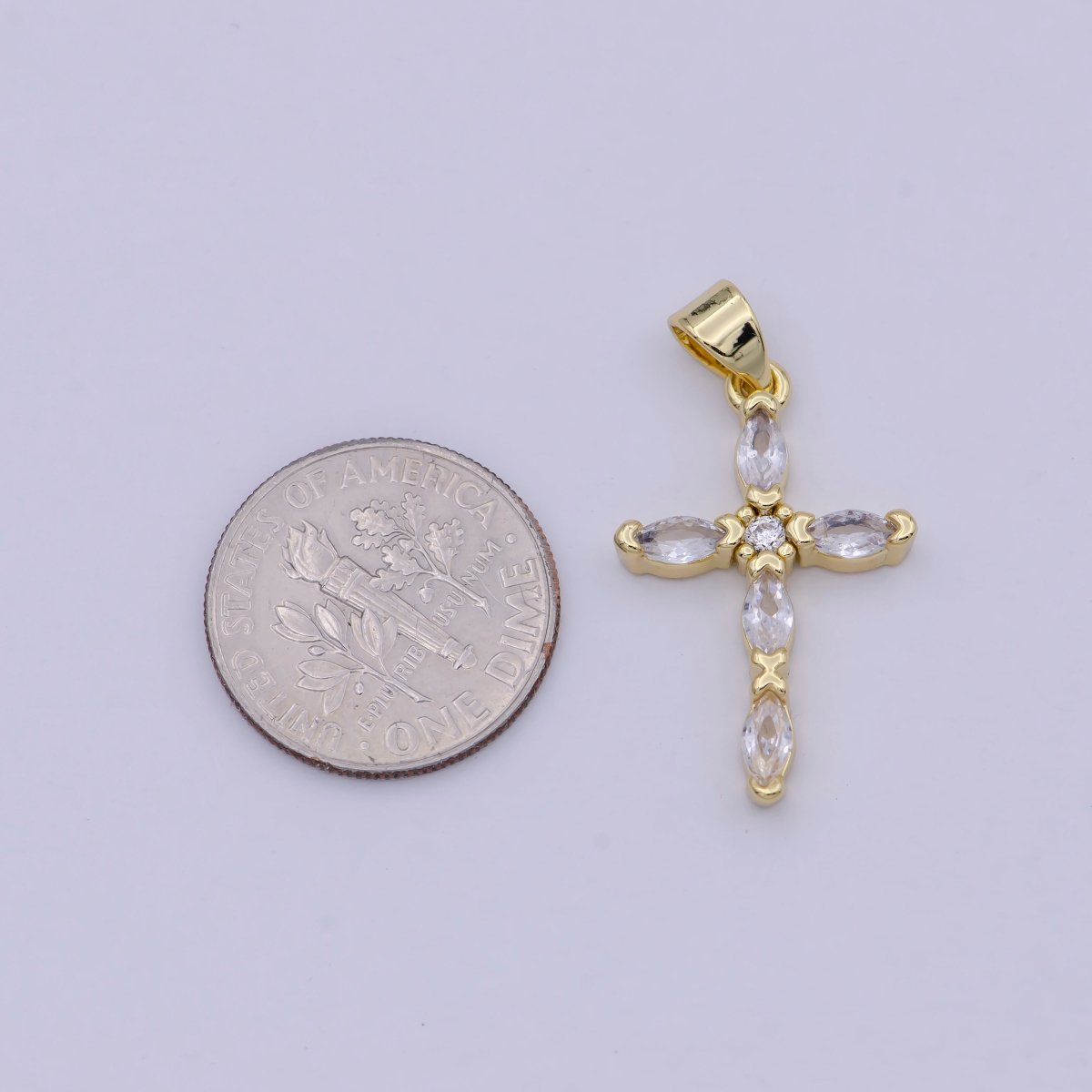 14K Gold Filled Clear Crystal Cubic Zirconia Cross Pendant Charm for Necklace N-586 - DLUXCA