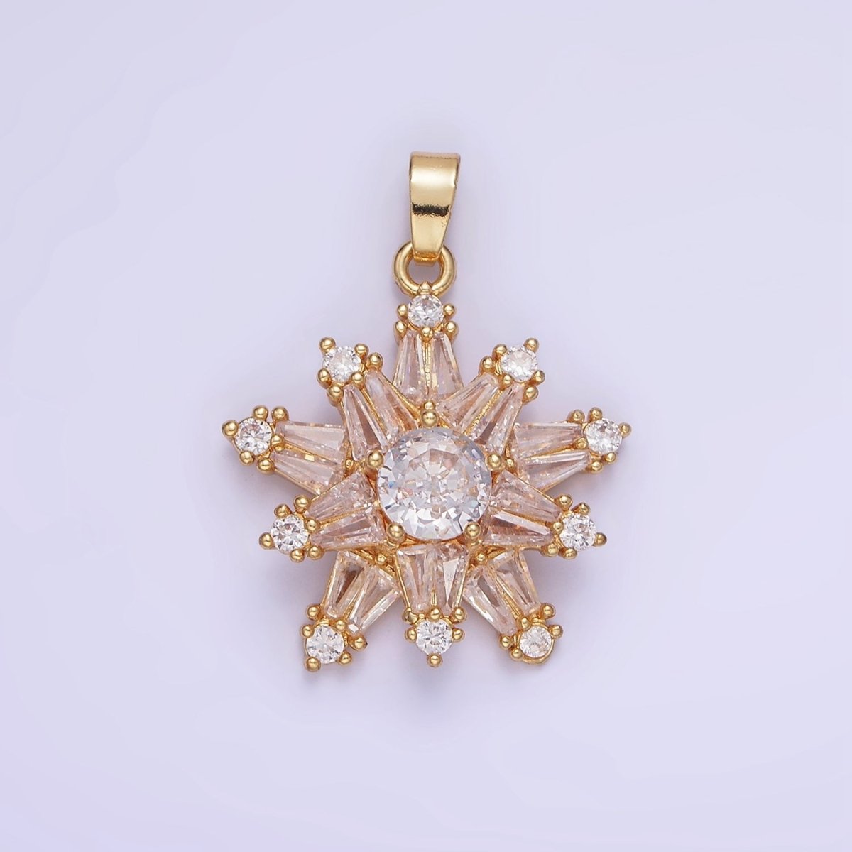 14K Gold Filled Clear CZ Baguette Celestial North Star Pendant in Gold & Silver | AA1164 - DLUXCA