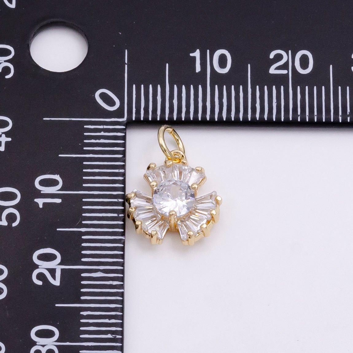 14K Gold Filled Clear CZ Baguette Geometric Flower Nature Charm in Gold & Silver | W475 W476 - DLUXCA