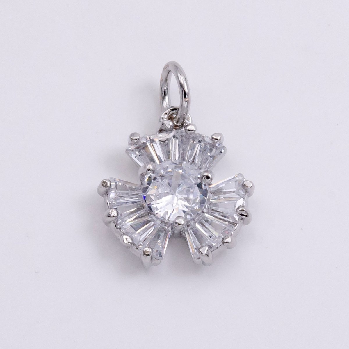 14K Gold Filled Clear CZ Baguette Geometric Flower Nature Charm in Gold & Silver | W475 W476 - DLUXCA