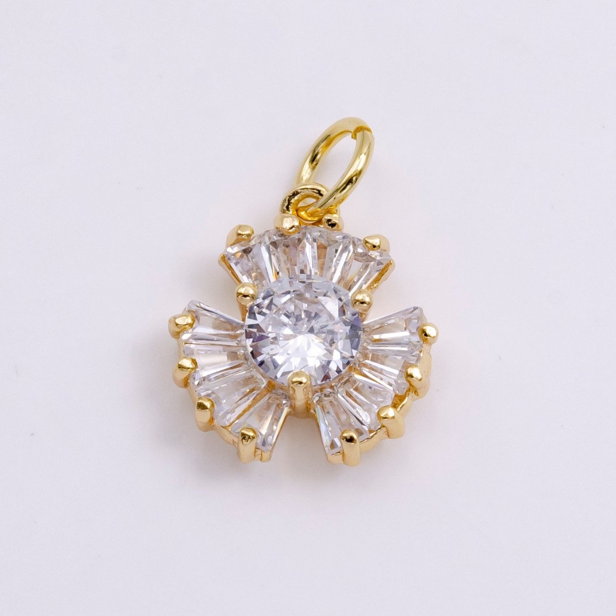 14K Gold Filled Clear CZ Baguette Geometric Flower Nature Charm in Gold & Silver | W475 W476 - DLUXCA