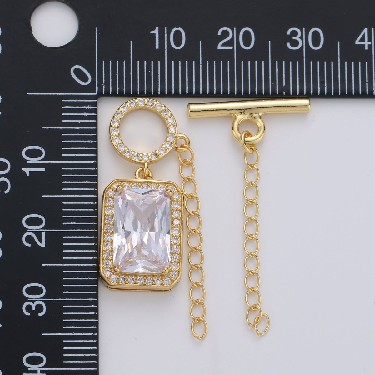14K Gold Filled Clear CZ Baguette Micro Paved Toggle Clasps Jewelry Closure Supply Findings | K562 - DLUXCA
