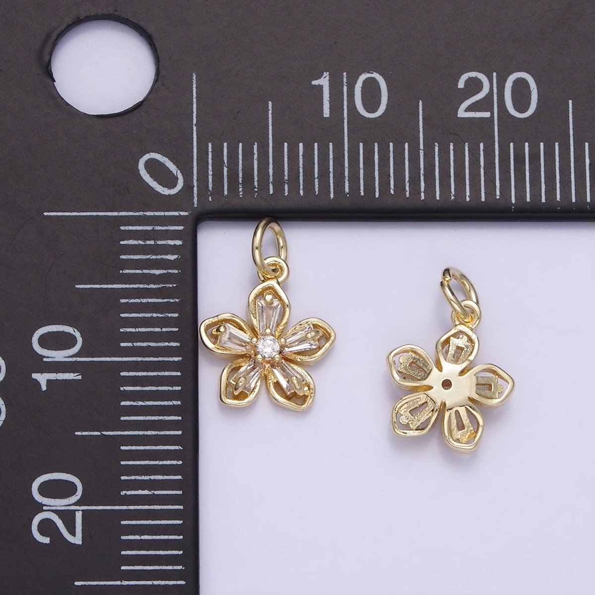 14K Gold Filled Clear CZ Baguette Petal Flower Mini Charm | AG727 - DLUXCA