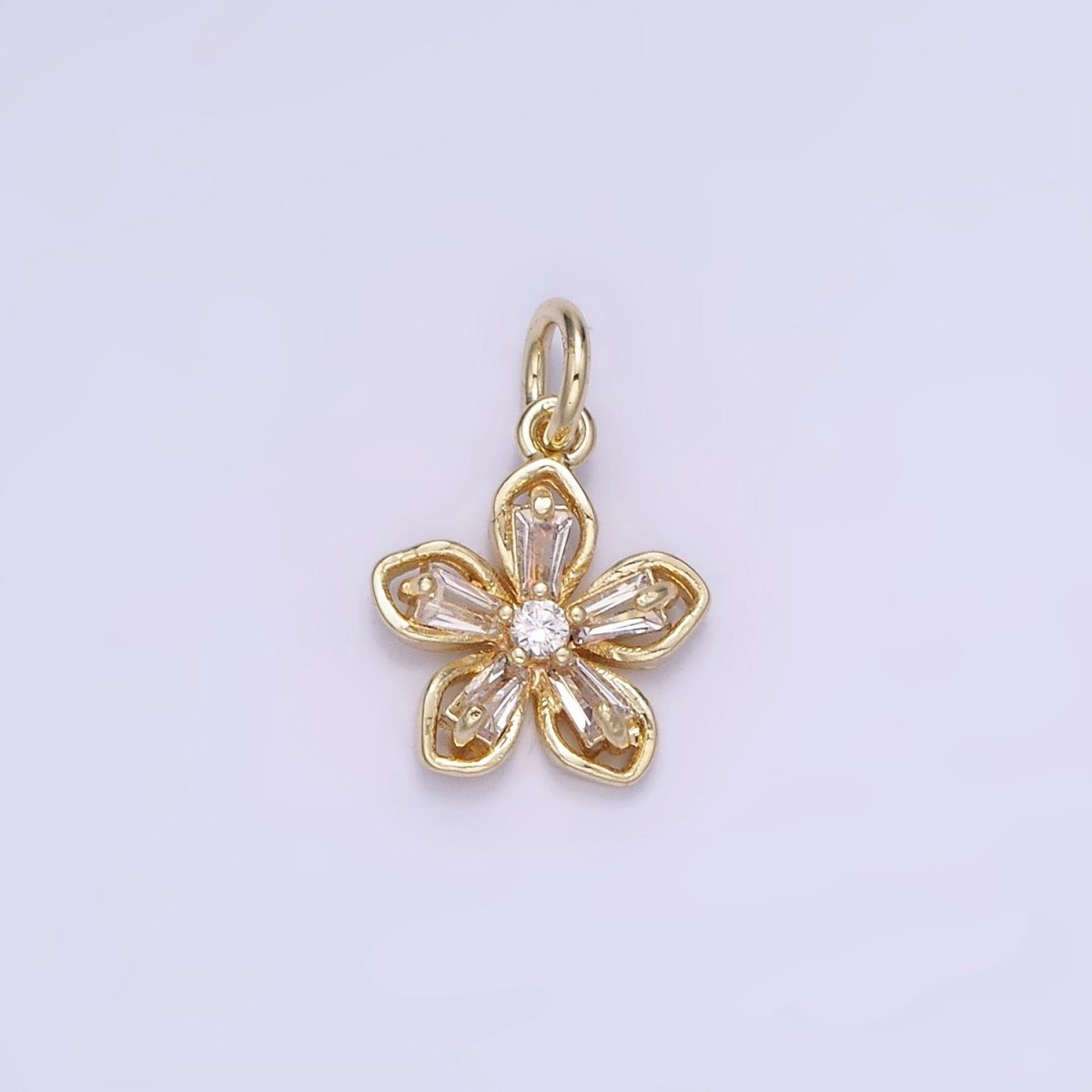 14K Gold Filled Clear CZ Baguette Petal Flower Mini Charm | AG727 - DLUXCA