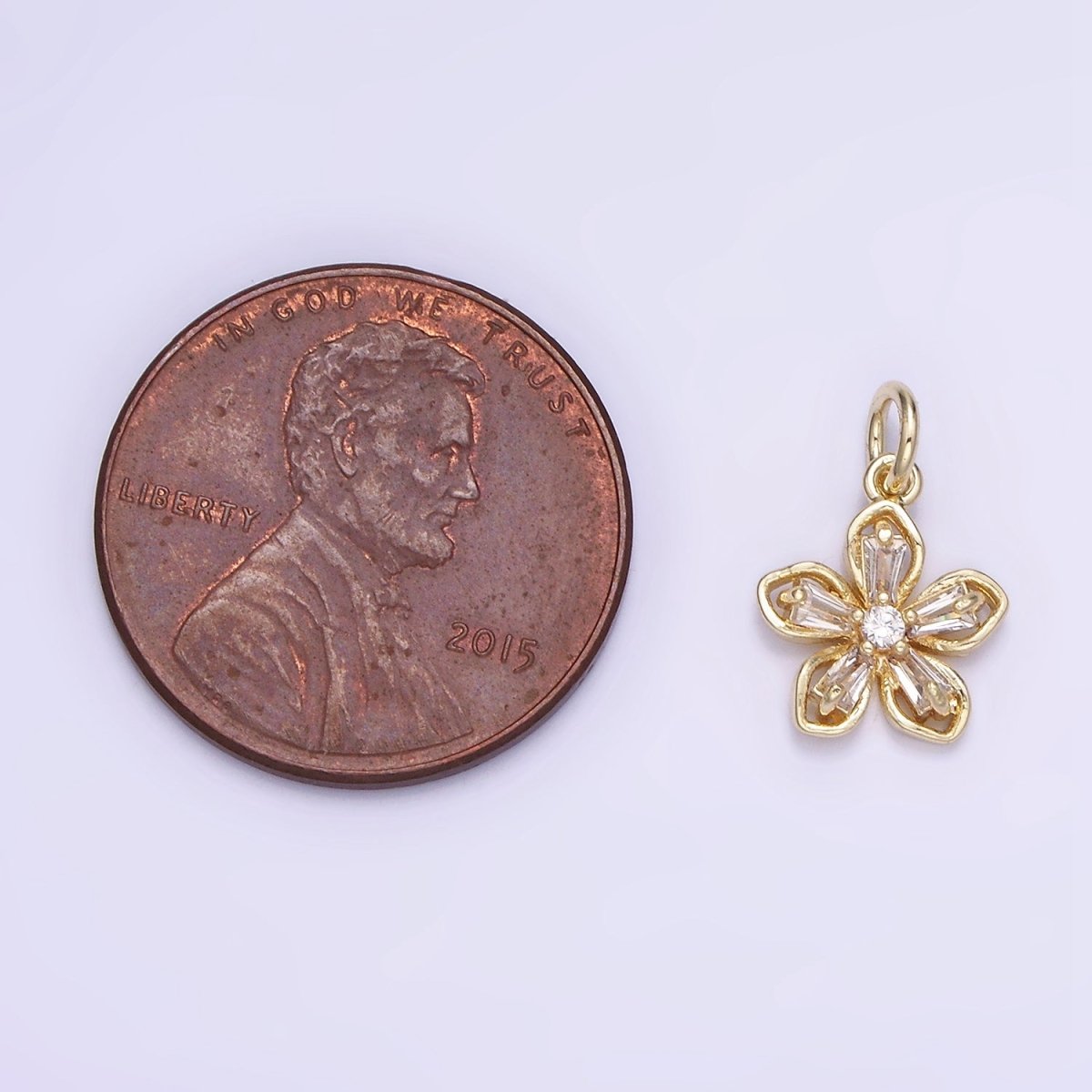 14K Gold Filled Clear CZ Baguette Petal Flower Mini Charm | AG727 - DLUXCA