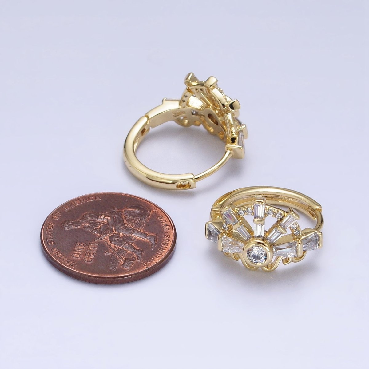 14K Gold Filled Clear CZ Baguette S Lined Geometric Huggie Earrings | AD1385 - DLUXCA