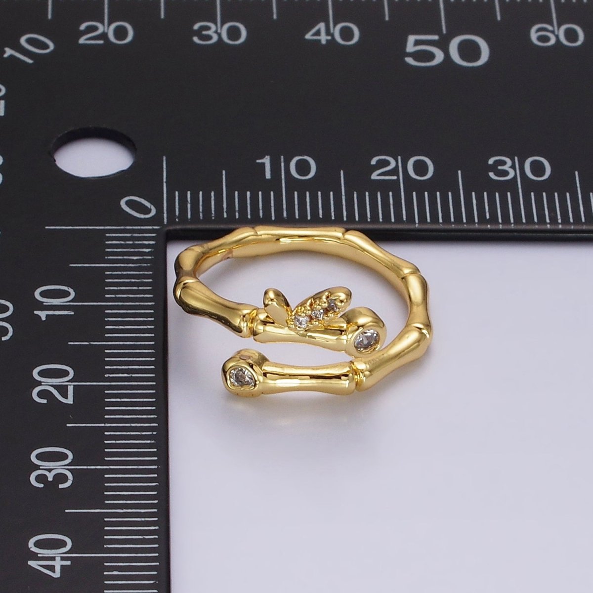 14K Gold Filled Clear CZ Bamboo Leaf Nature Wrap Ring | O1169 - DLUXCA