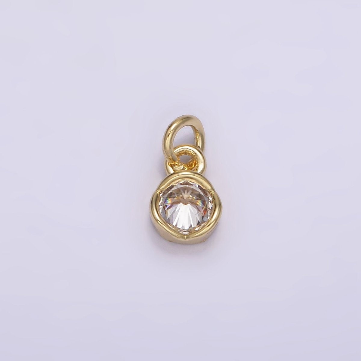 14K Gold Filled Clear CZ Bezel Minimalist Round Add-On Charm | AG201 - DLUXCA