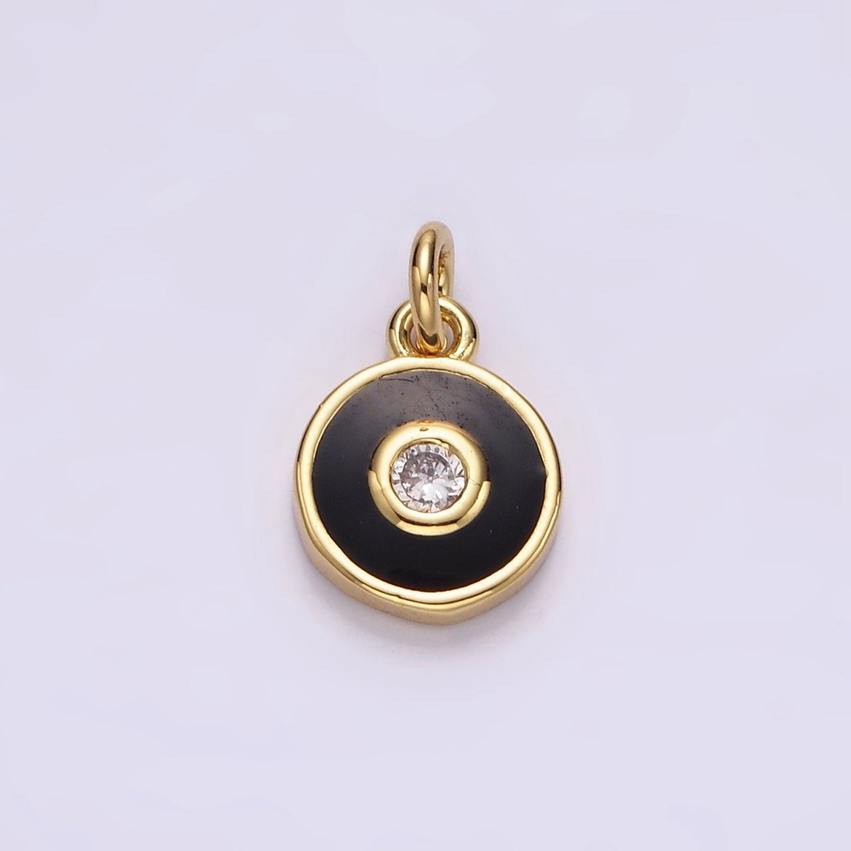 14K Gold Filled Clear CZ Black Outline Round Charm | AC905 - DLUXCA