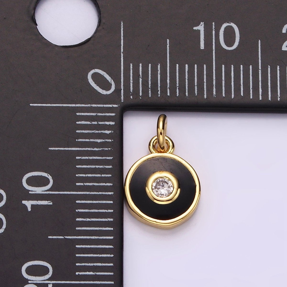 14K Gold Filled Clear CZ Black Outline Round Charm | AC905 - DLUXCA