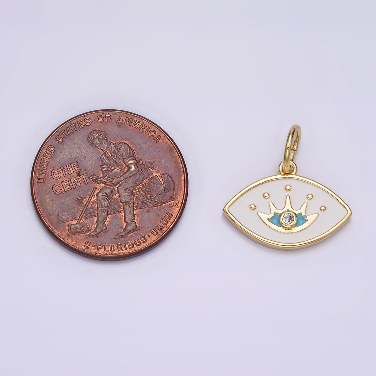 14K Gold Filled Clear CZ Blue Splatter White Enamel Evil Eye Charm | N986 - DLUXCA