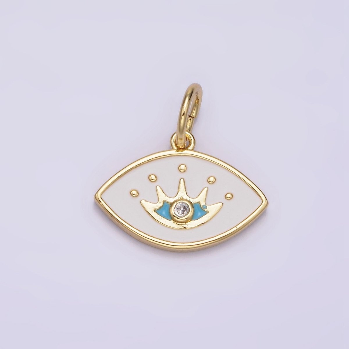 14K Gold Filled Clear CZ Blue Splatter White Enamel Evil Eye Charm | N986 - DLUXCA