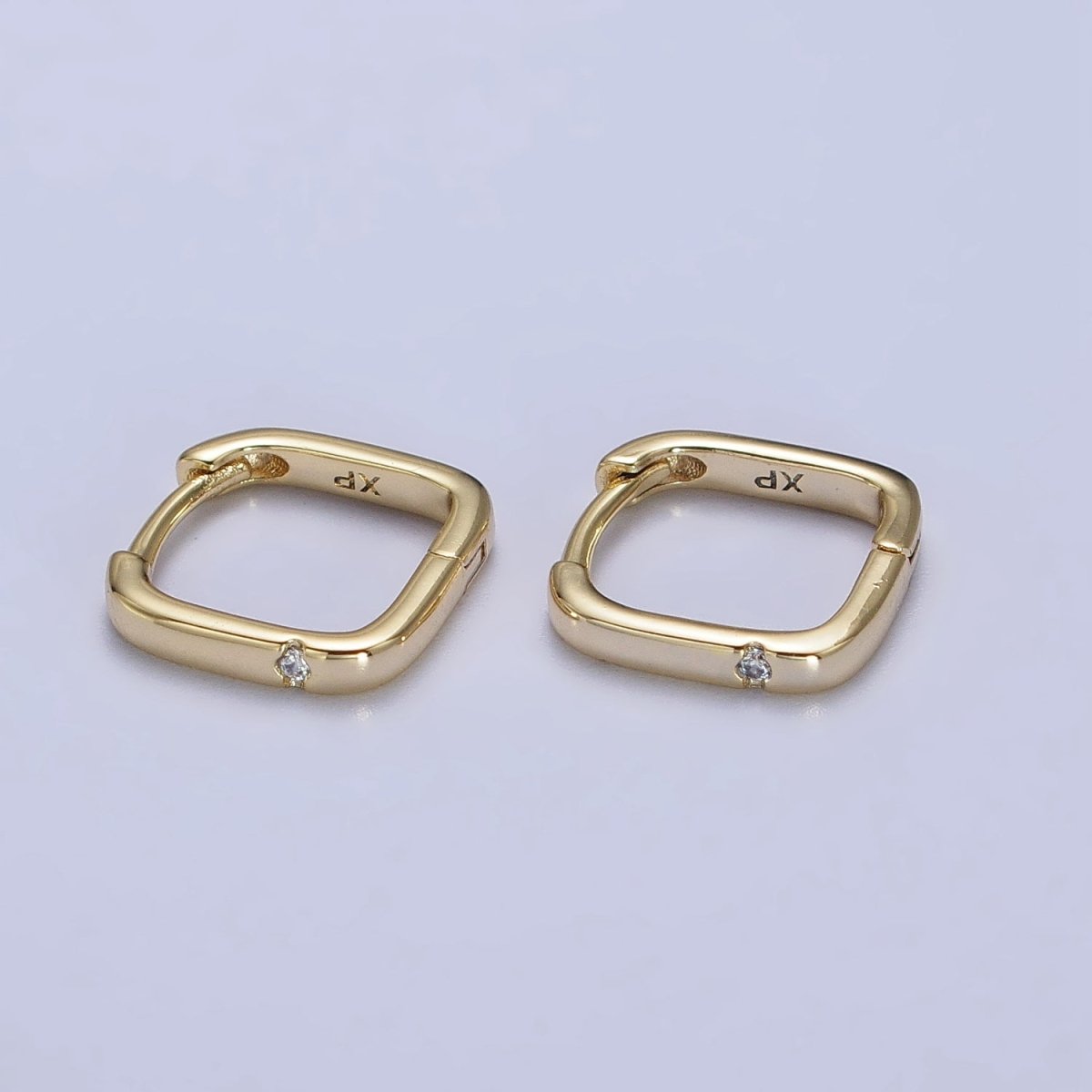 14K Gold Filled Clear CZ Boxy Square Hoop Earrings | AB241 - DLUXCA