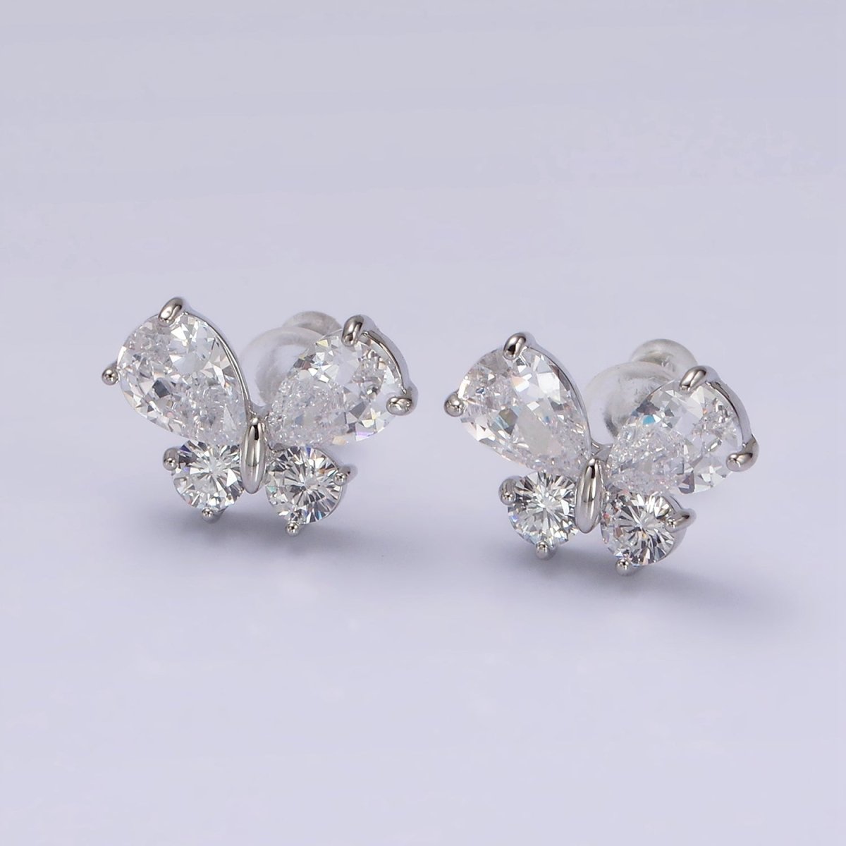 14K Gold Filled Clear CZ Butterfly Mariposa Stud Earrings in Gold & Silver | V278 V279 - DLUXCA