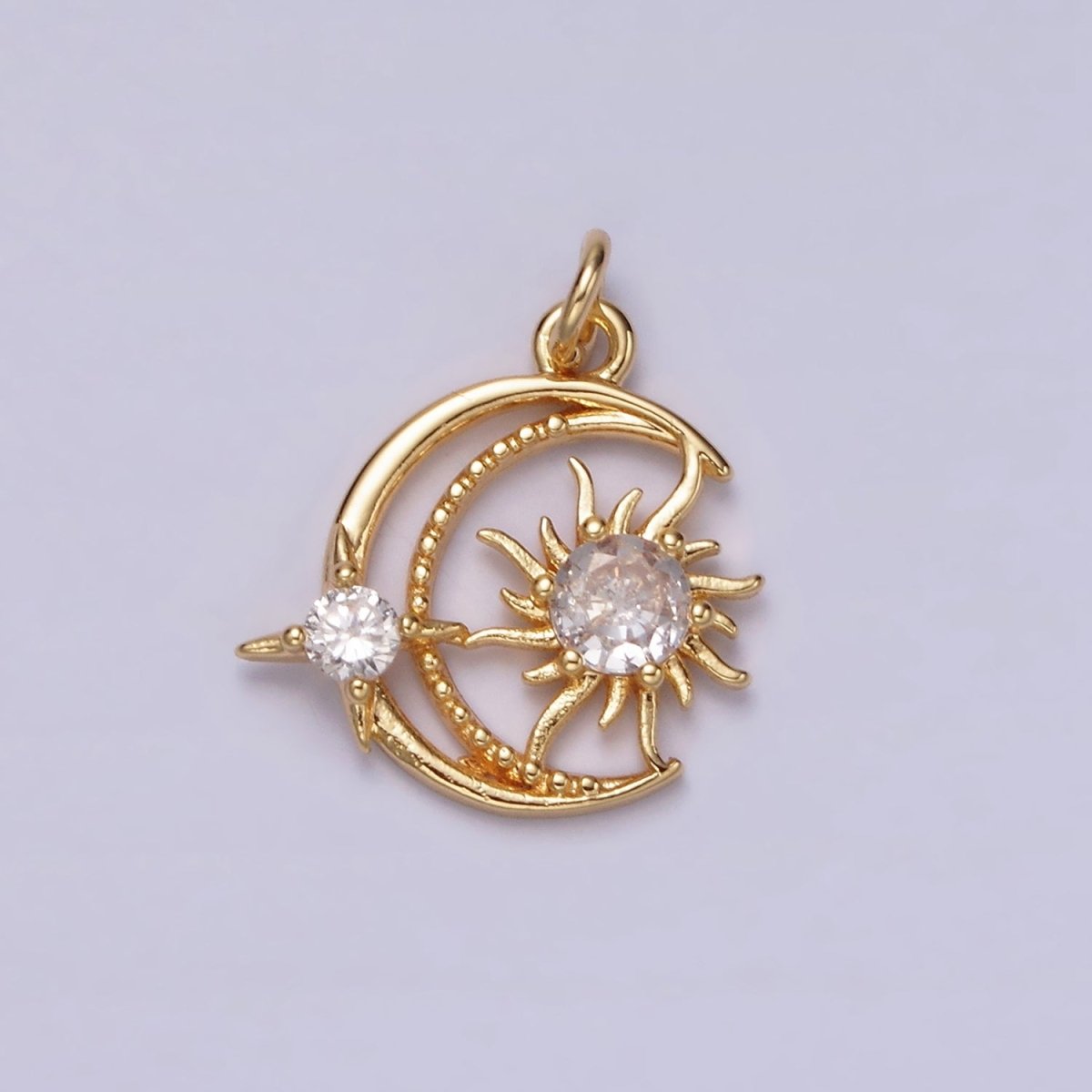 14K Gold Filled Clear CZ Celestial Crescent Moon Sun Star Open Charm | AG528 - DLUXCA